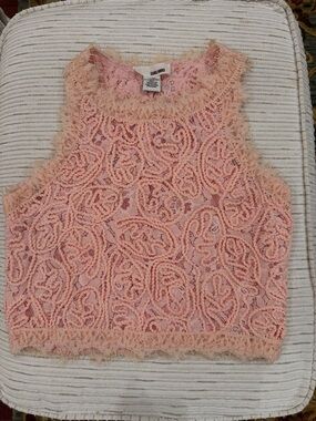 Whimsigoth Romantic Boho Lace Crop Top Blush Pink Ethereal Coquette Sans Souci S